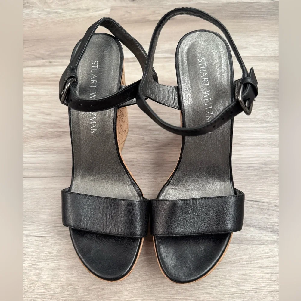 Stuart Weitzman Black Leather Slingback Sandals